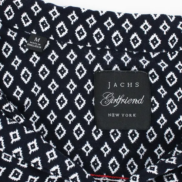 Jachs Girlfriend Women's Medium Navy Blue Diamond Print Blouse