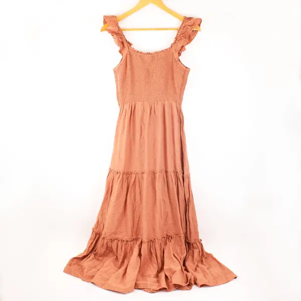 Old Navy Women's Maxi Dress Small Tall Rust Orange Smocked Tiered