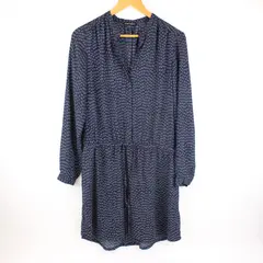 Hilary Radley Women's Blouse Navy Blue Balloon Sleeve V-Neck Tie Waist M