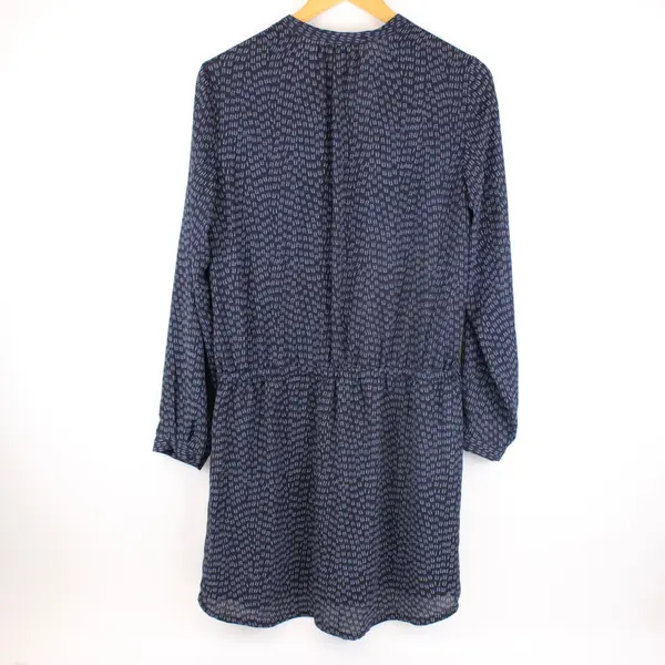 Hilary Radley Women's Blouse Navy Blue Balloon Sleeve V-Neck Tie Waist M