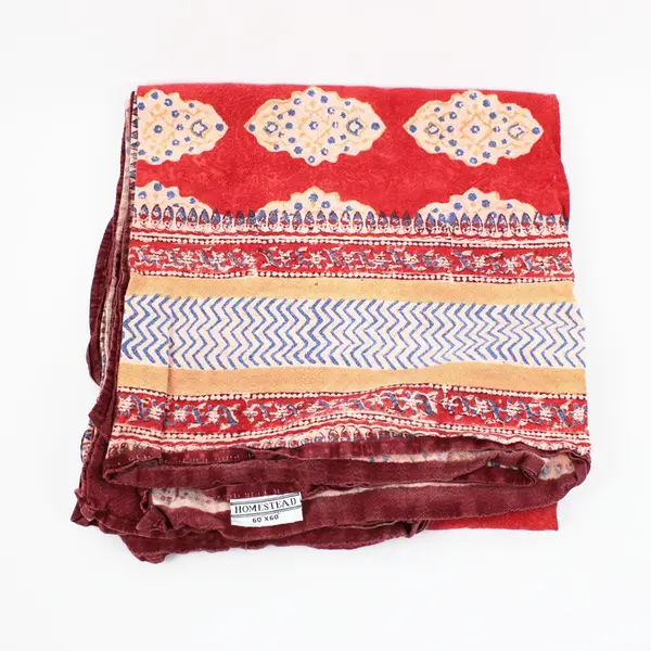 Homestead Red Beige Blue Cotton Square Tablecloth 60x60 Inch