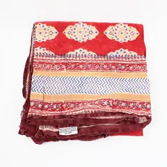 Homestead Red Beige Blue Cotton Square Tablecloth 60x60 Inch