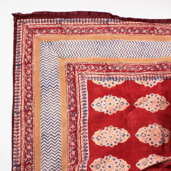 Homestead Red Beige Blue Cotton Square Tablecloth 60x60 Inch