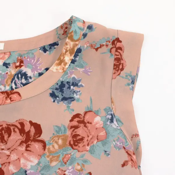 Pleione Women's Floral Short Sleeve Blouse Dusty Pink Multicolor M