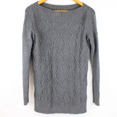 Ann Taylor LOFT Women's Medium Gray Cable Knit Boat Neck Cotton Sweater