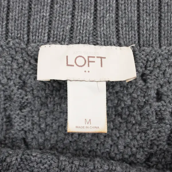 Ann Taylor LOFT Women's Medium Gray Cable Knit Boat Neck Cotton Sweater