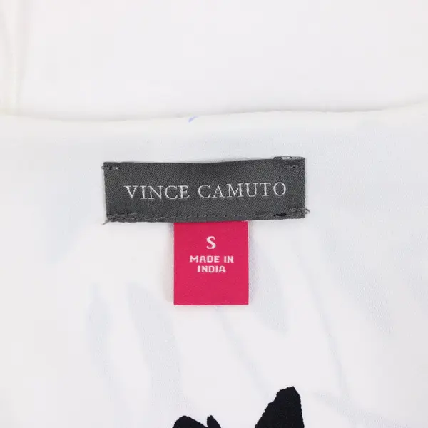 Vince Camuto Women's Small Floral Blouse White Black V-Neck 3/4 Sleeve