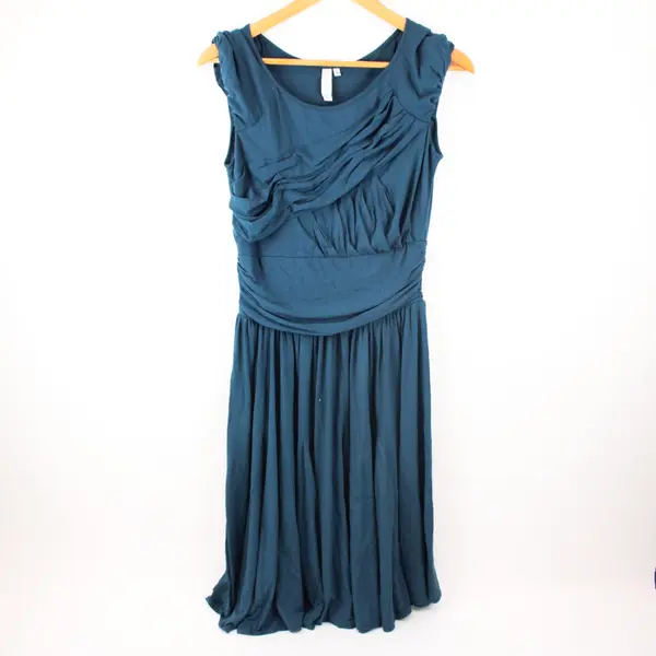 Sine Women's Small Dark Teal Sleeveless Long A-Line Ruffle Dress