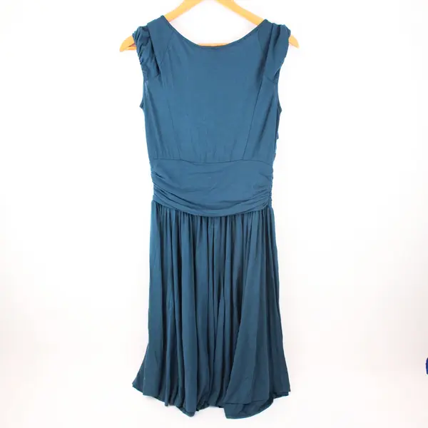 Sine Women's Small Dark Teal Sleeveless Long A-Line Ruffle Dress