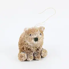 Bear Bristle Brush Christmas Ornament Tan White