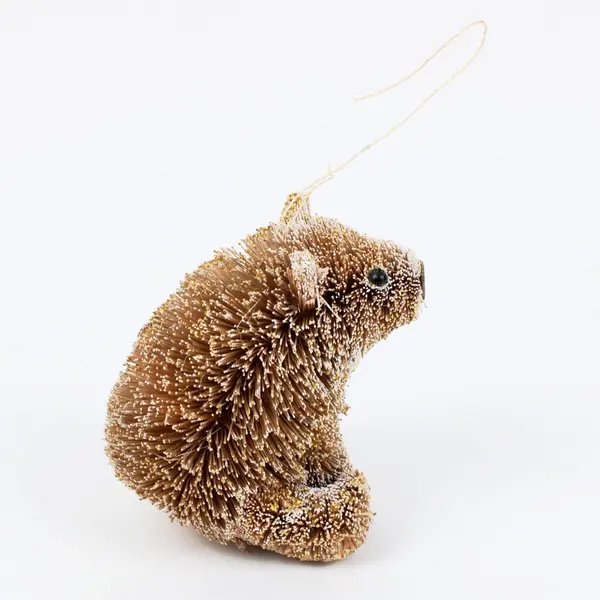 Bear Bristle Brush Christmas Ornament Tan White