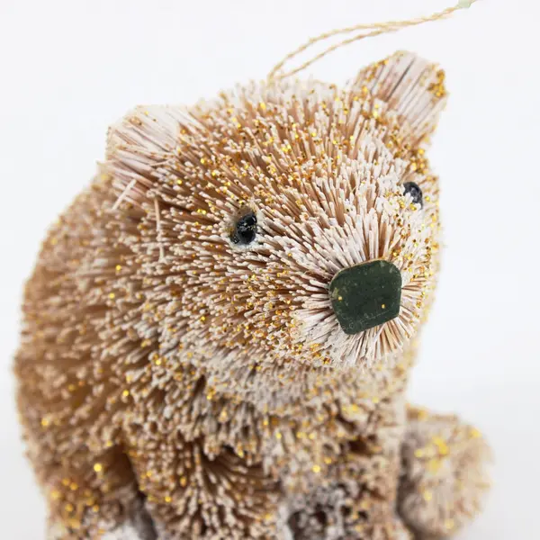 Bear Bristle Brush Christmas Ornament Tan White