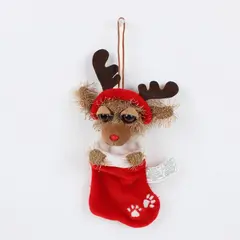 Unbranded Christmas Reindeer Plush Stocking Red Paw Print PA-8310(H.K)