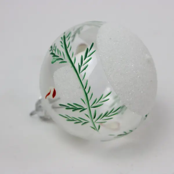 Glass Christmas Ornament White Candle Evergreen Branches With Box
