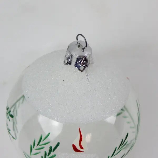 Glass Christmas Ornament White Candle Evergreen Branches With Box