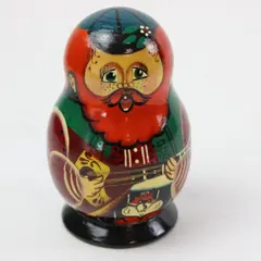 Russian Ded Moroz Santa Claus Wooden Figurine with Balalaika