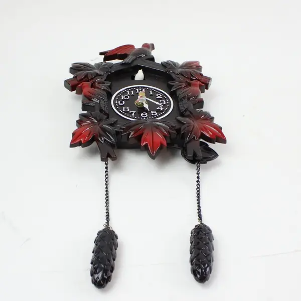 Plastic Cuckoo Clock Leaf Motif Black Case Wall Hanging Untested