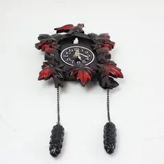 Plastic Cuckoo Clock Leaf Motif Black Case Wall Hanging Untested