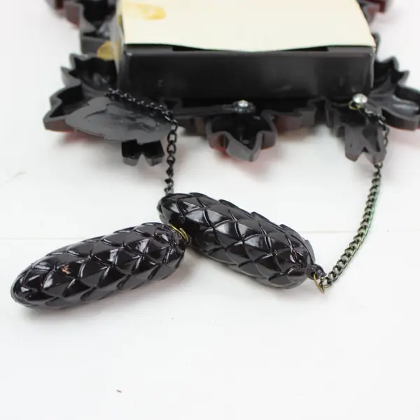Plastic Cuckoo Clock Leaf Motif Black Case Wall Hanging Untested