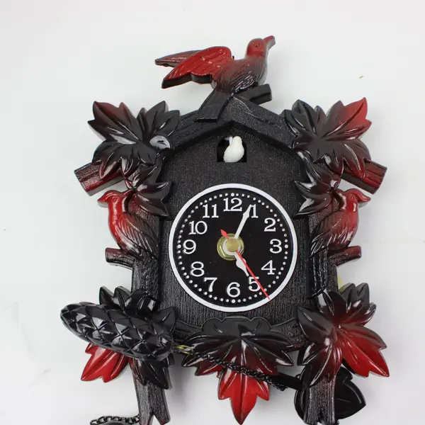 Plastic Cuckoo Clock Leaf Motif Black Case Wall Hanging Untested