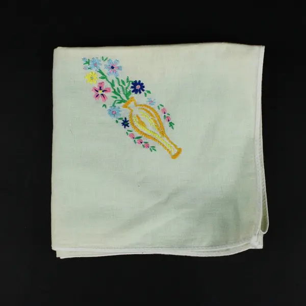 Embroidered Linen Floral Hand Towel 30 x 30 in Pale Green