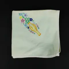 Embroidered Linen Floral Hand Towel 30 x 30 in Pale Green