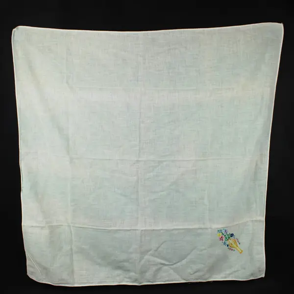 Embroidered Linen Floral Hand Towel 30 x 30 in Pale Green