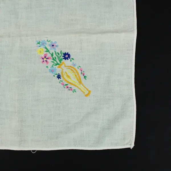 Embroidered Linen Floral Hand Towel 30 x 30 in Pale Green