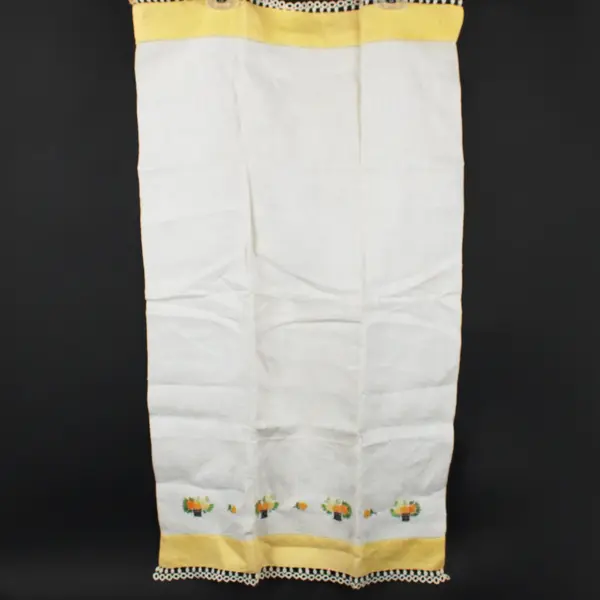 Vintage Cream Linen Table Runner Hand-Embroidered Floral Cross-Stitch Yellow