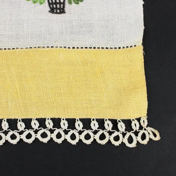 Vintage Cream Linen Table Runner Hand-Embroidered Floral Cross-Stitch Yellow