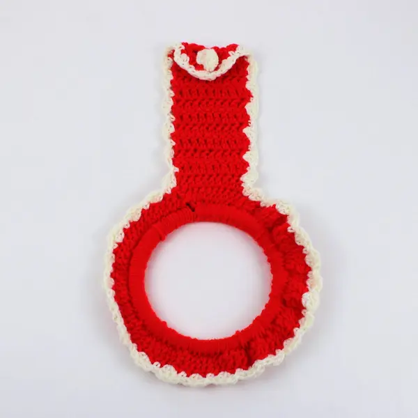 Handmade Crochet Towel Holder Hanger Red Cream Ring Kitchen Bathroom
