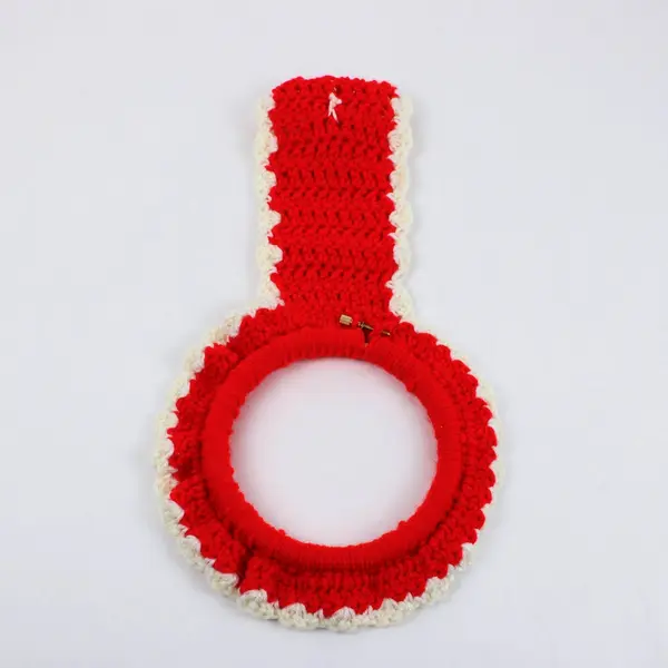 Handmade Crochet Towel Holder Hanger Red Cream Ring Kitchen Bathroom
