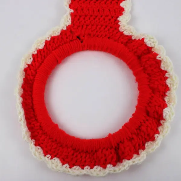 Handmade Crochet Towel Holder Hanger Red Cream Ring Kitchen Bathroom