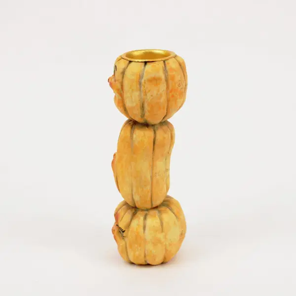Stacked Pumpkin Face Candle Holder Halloween Decor Signed/Copyright Inscription