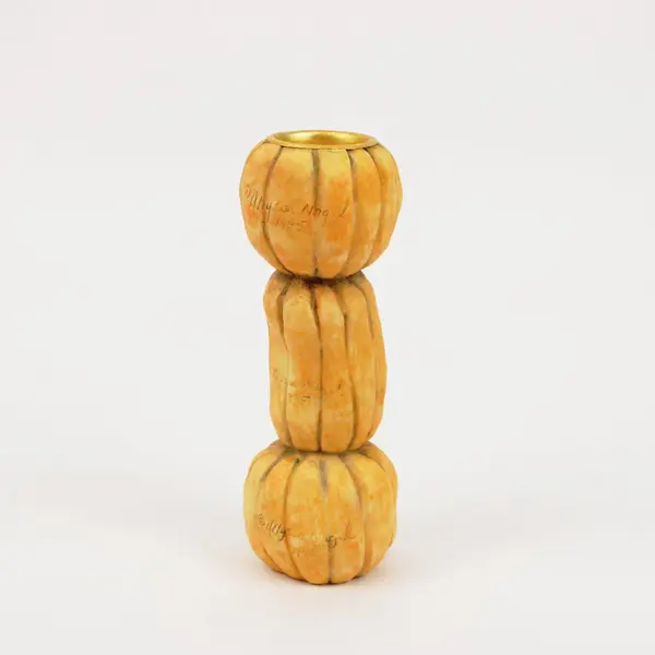 Stacked Pumpkin Face Candle Holder Halloween Decor Signed/Copyright Inscription