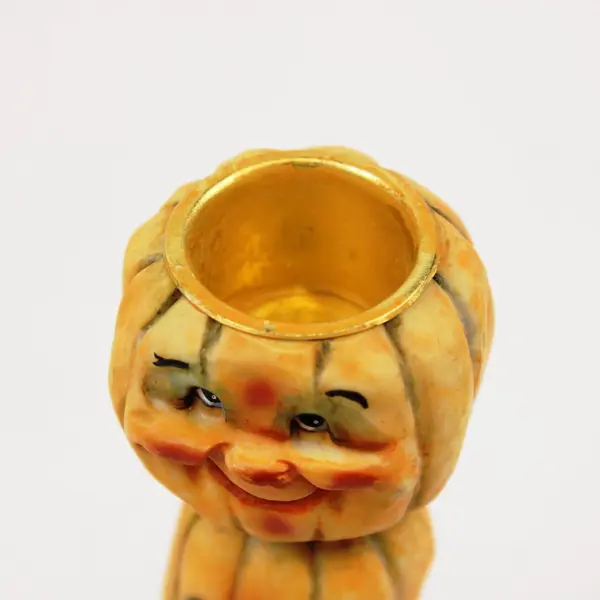 Stacked Pumpkin Face Candle Holder Halloween Decor Signed/Copyright Inscription