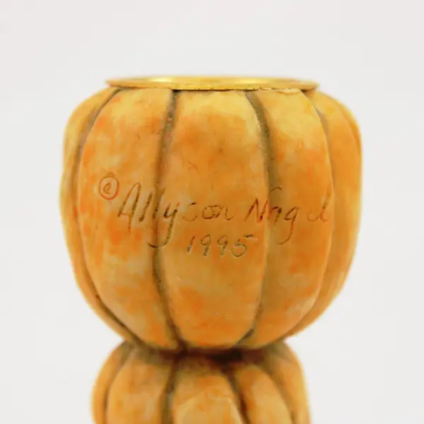 Stacked Pumpkin Face Candle Holder Halloween Decor Signed/Copyright Inscription