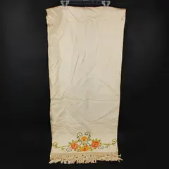 Hand Embroidered Floral Table Runner Cream Fringed 77 x 16.5 Inch