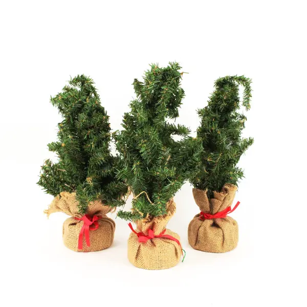 Lot of 3 Mini Artificial Christmas Trees Burlap Base Tabletop Decor