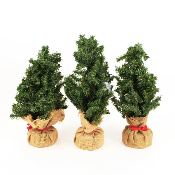Lot of 3 Mini Artificial Christmas Trees Burlap Base Tabletop Decor