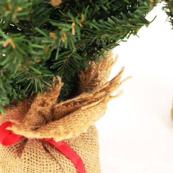 Lot of 3 Mini Artificial Christmas Trees Burlap Base Tabletop Decor