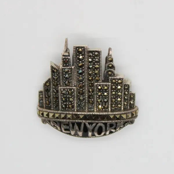 Judith Jack Sterling Silver Marcasite New York City Brooch Pin