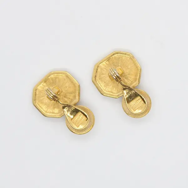 Vintage Monet Red Enamel Faux Pearl Gold Tone Geometric Clip-On Earrings