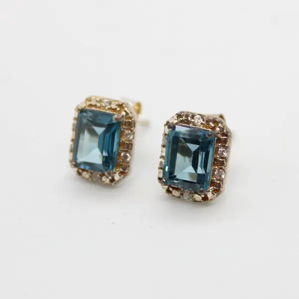 Blue Topaz Silver-Tone Stud Earrings India SNS Mark