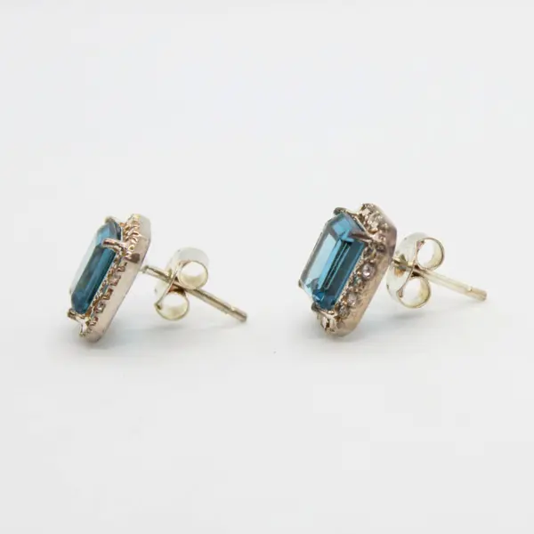 Blue Topaz Silver-Tone Stud Earrings India SNS Mark