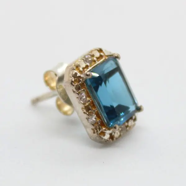 Blue Topaz Silver-Tone Stud Earrings India SNS Mark