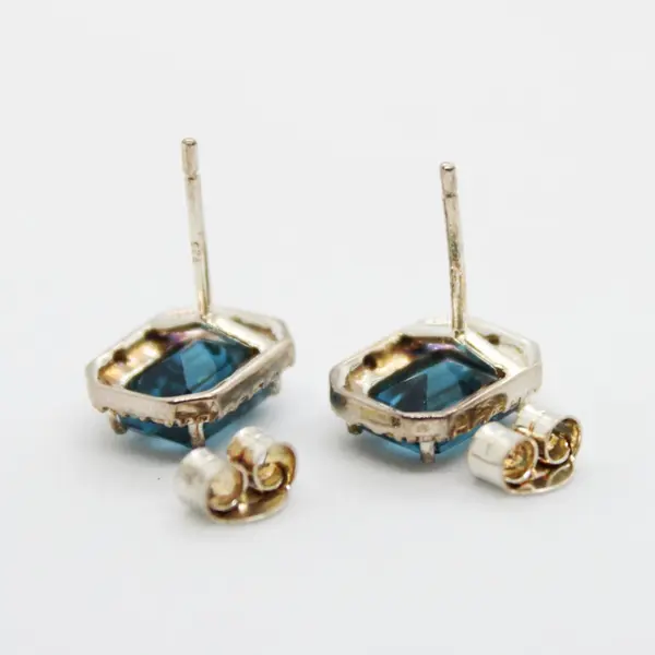 Blue Topaz Silver-Tone Stud Earrings India SNS Mark