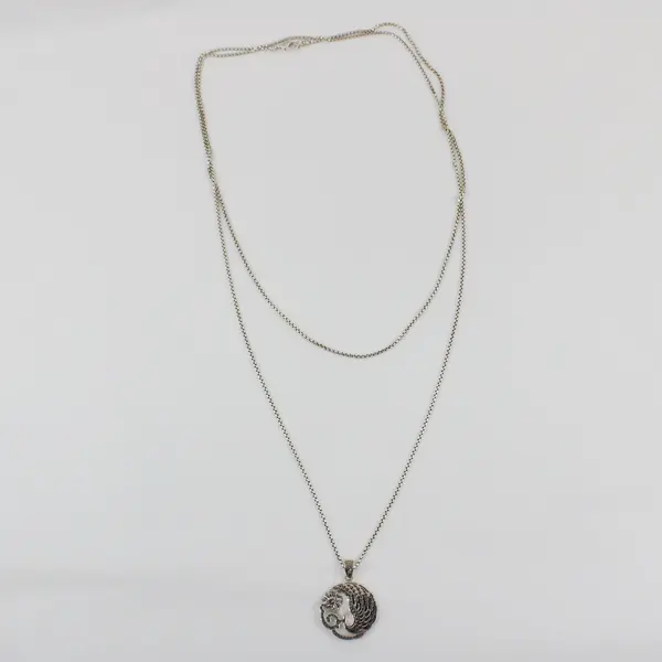 JAI 925 Sterling Silver Crane Chrysanthemum Pendant Necklace 70 Inch Chain