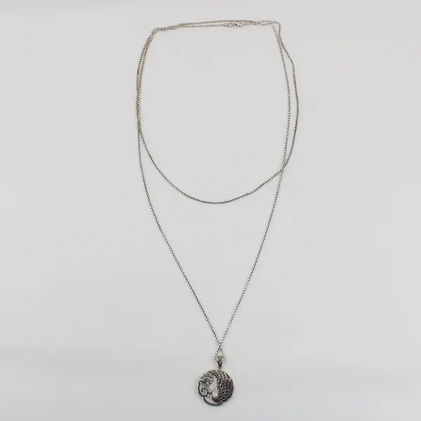 JAI 925 Sterling Silver Crane Chrysanthemum Pendant Necklace 70 Inch Chain