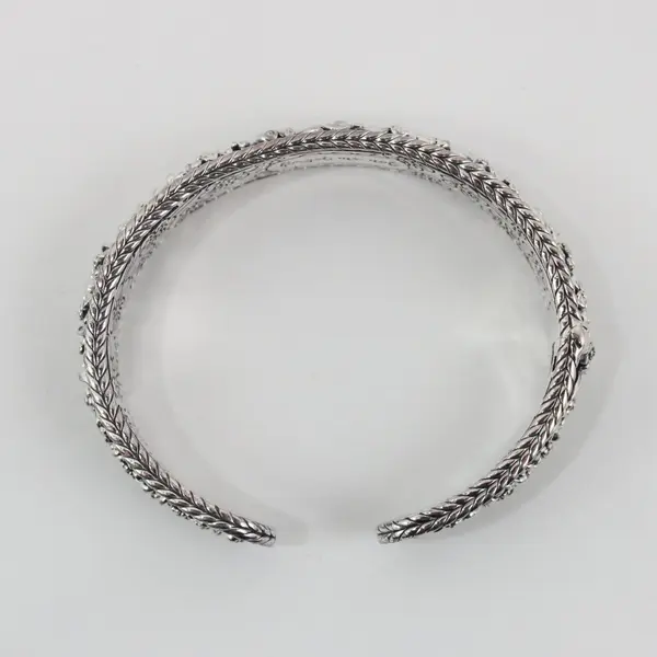 JAI 925 Sterling Silver Forget-Me-Not Floral Heirloom Cuff Bracelet 44g 7-1/8"